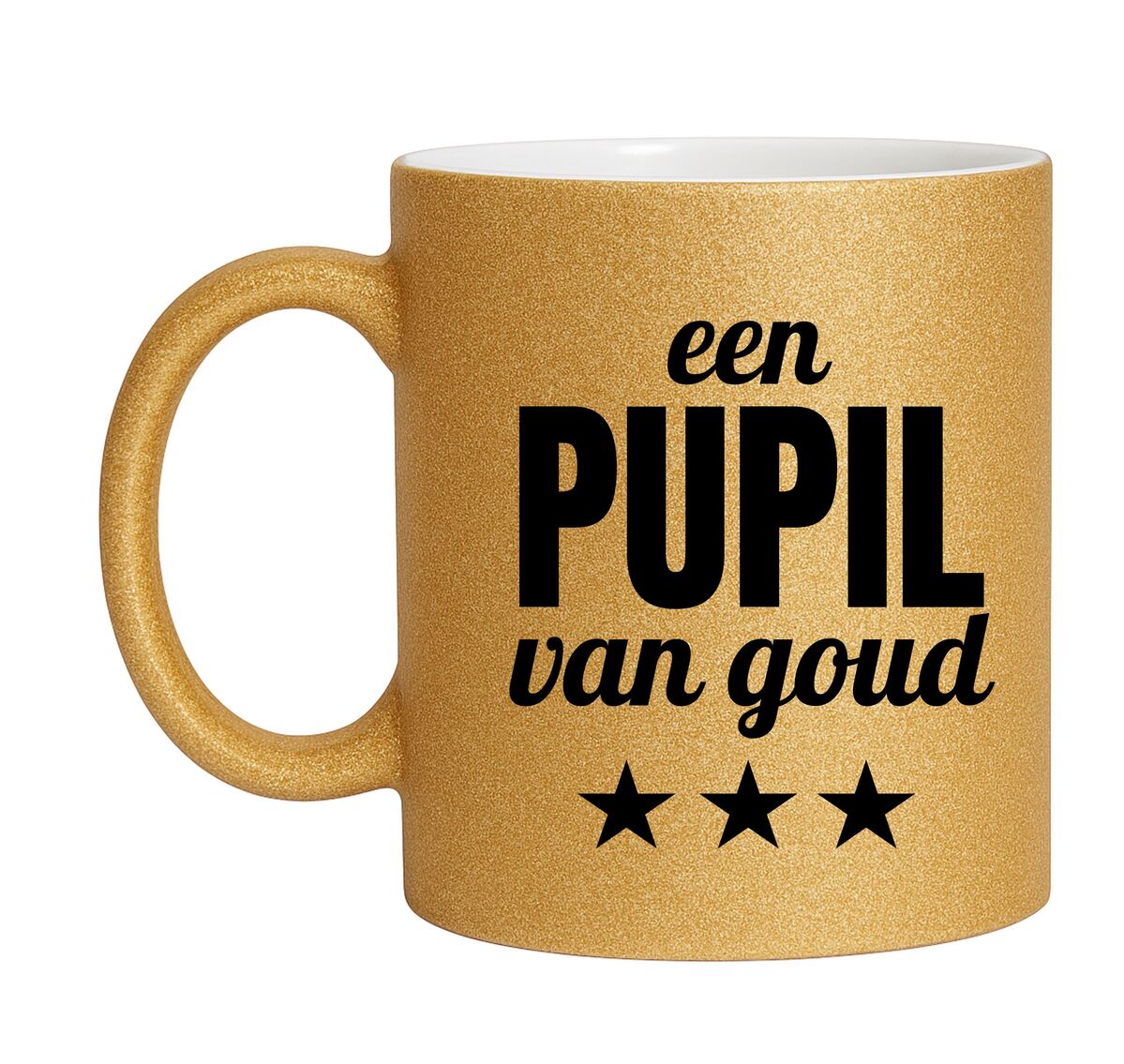 Gouden glitter mok! Voor een pupil van goud.
