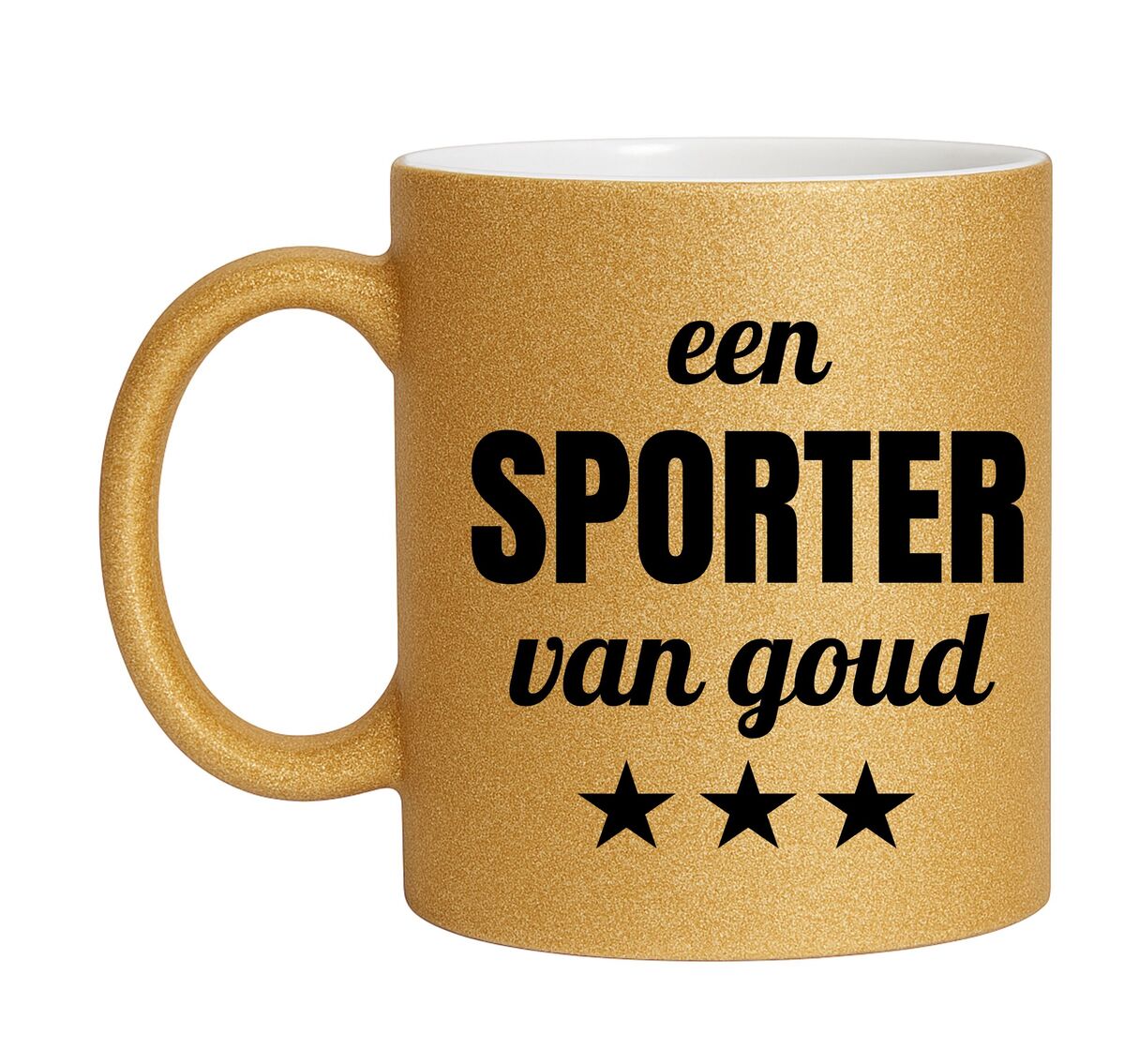 Gouden glitter mok! Voor een sporter van goud.