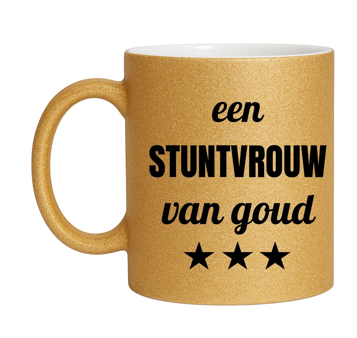 Gouden glitter mok! Voor een stuntvrouw van goud.