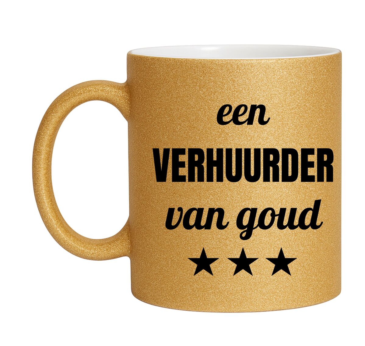 Gouden glitter mok! Voor een verhuurder van goud.