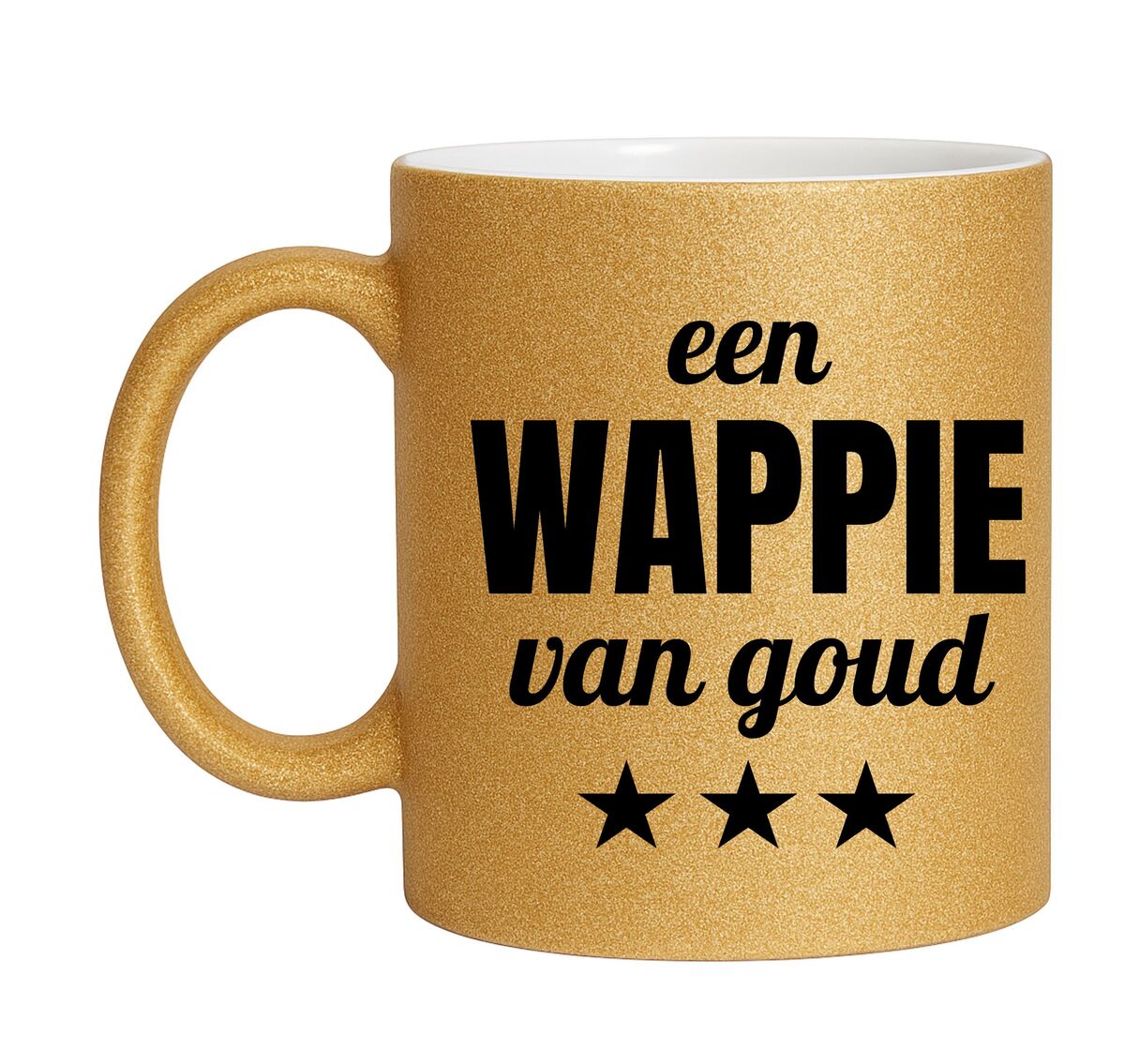 Gouden glitter mok! Voor een wappie van goud.