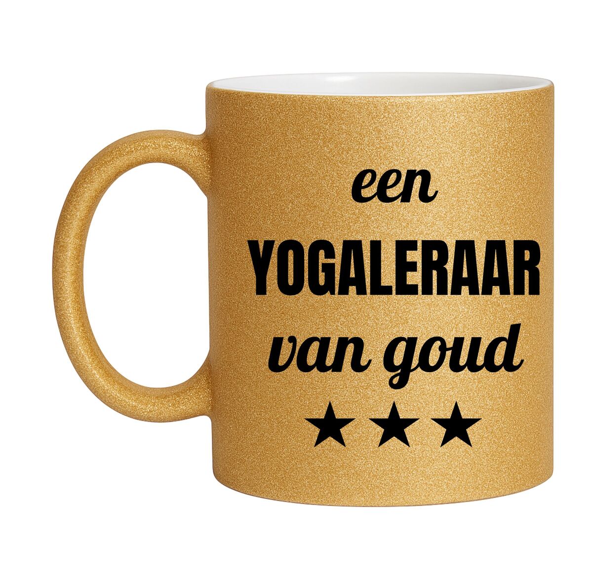 Gouden glitter mok! Voor een yogaleraar van goud.