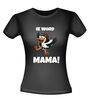 Ik word mama! ooievaar die uit T-shirt krijpt