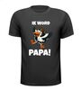 Ik word papa! ooievaar die uit T-shirt krijpt