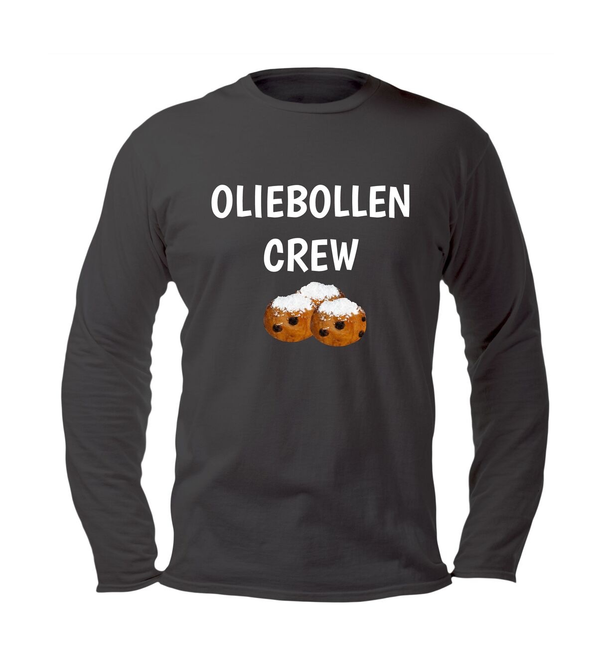 Oliebollen crew unisex longsleeve met vrolijke oliebollen print