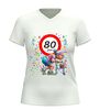 foto 6 Dames v-hals shirt 80 jaar grappig verjaardag shirt met rollator