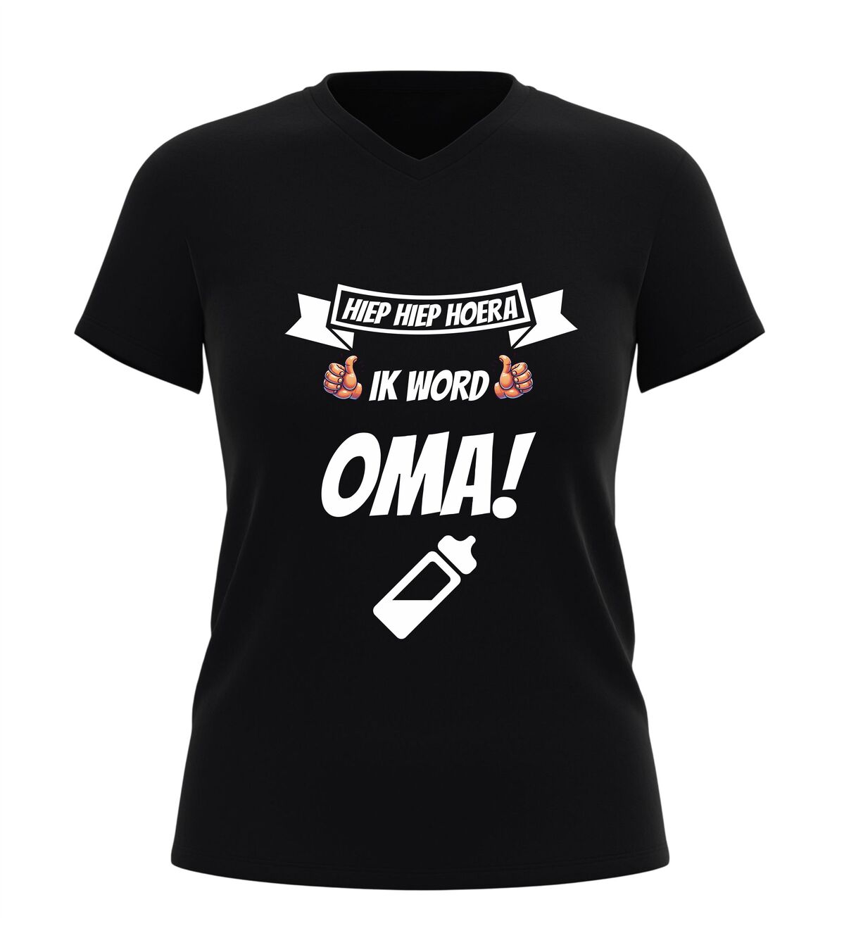 Dames v-hals shirt hiep hiep hoera ik word oma feestelijk aankondiging shirt voor aanstaande oma