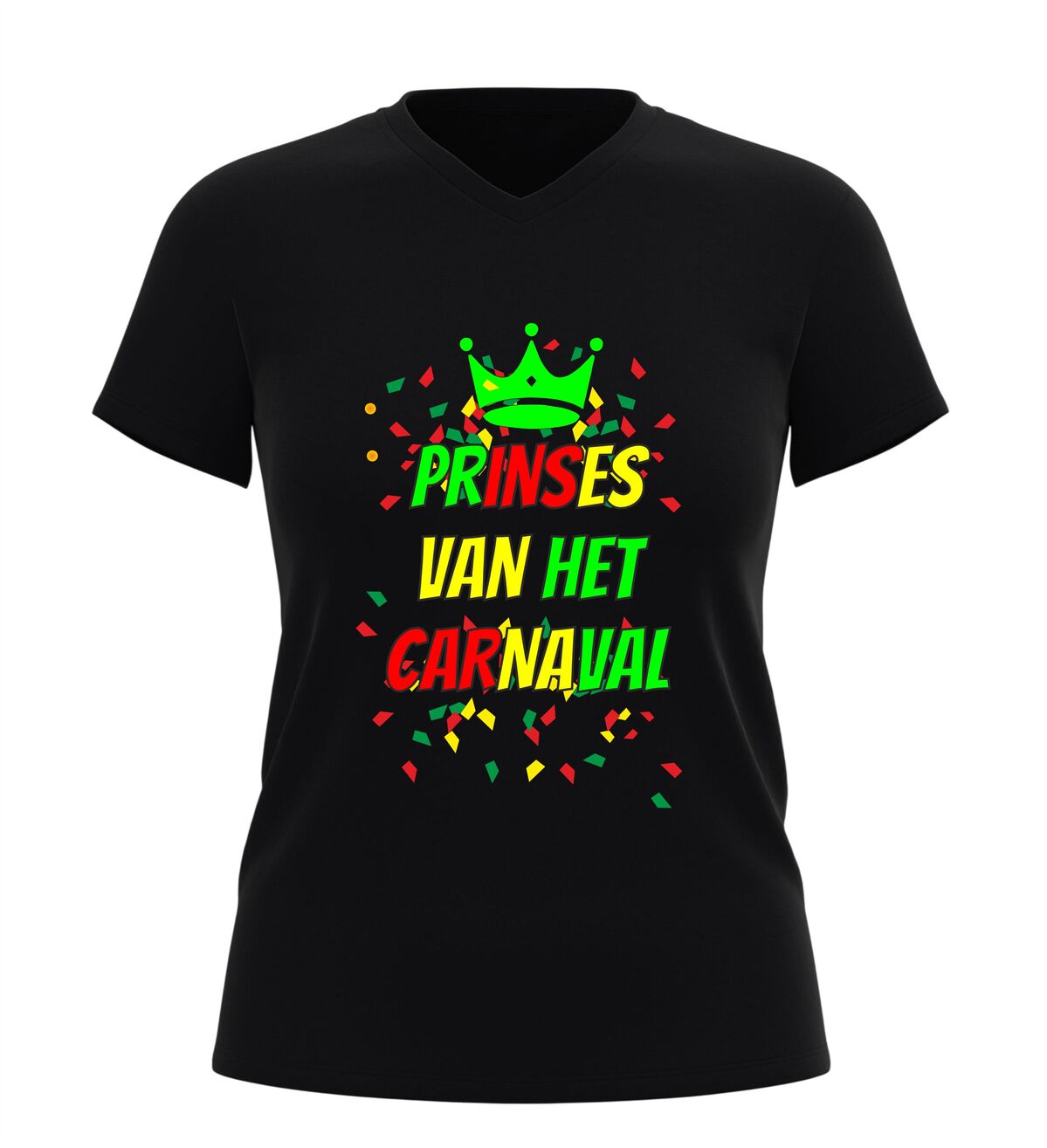 Dames v-hals shirt prinses van het carnaval kleurrijke carnaval print