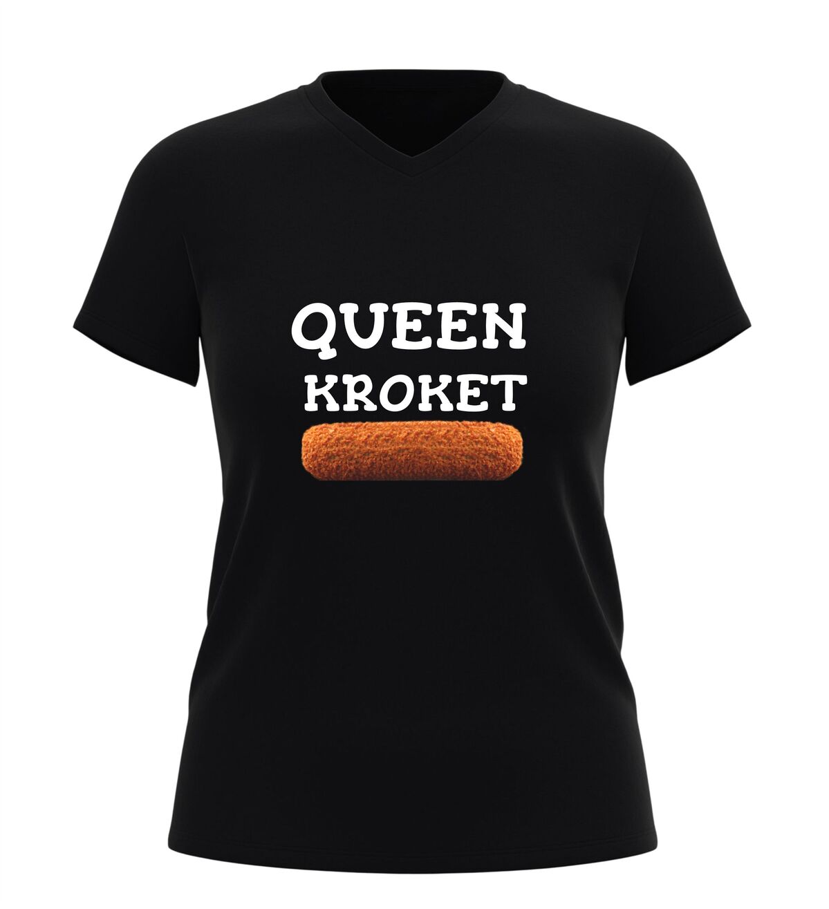 Dames v hals t-shirt queen kroket grappig shirt met kroket afbeelding