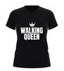 Dames v-hals t-shirt walking queen wandelshirt met kroontje
