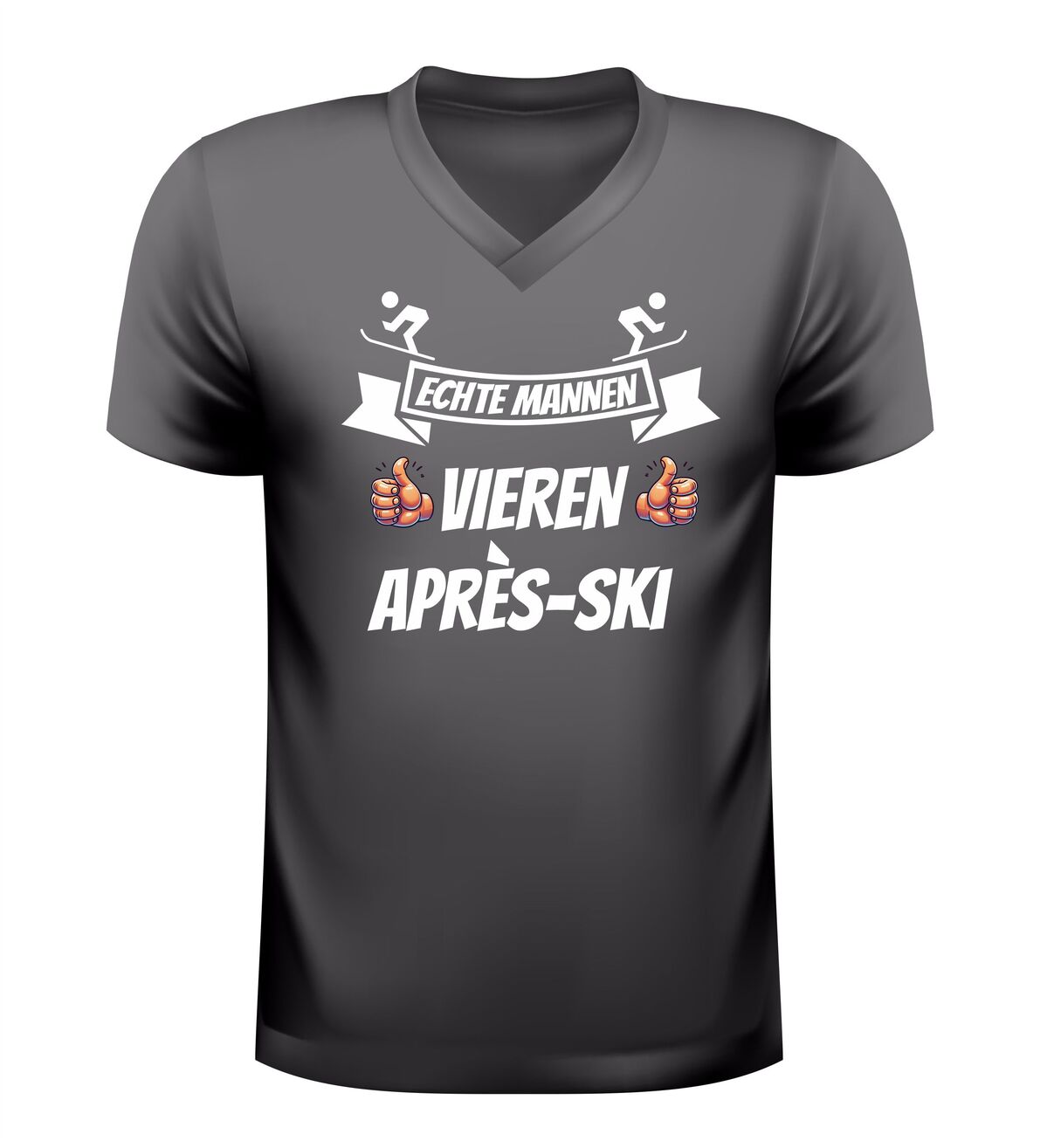 Echte mannen vieren après-ski v-hals shirt heren grappig wintersport t-shirt