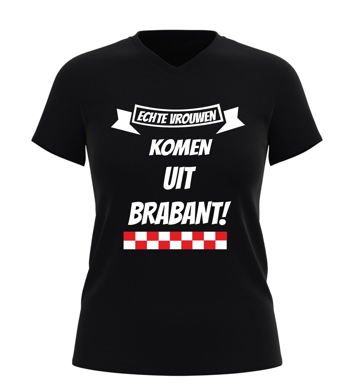 Echte vrouwen komen uit brabant v-hals shirt dames met rood wit geblokte print