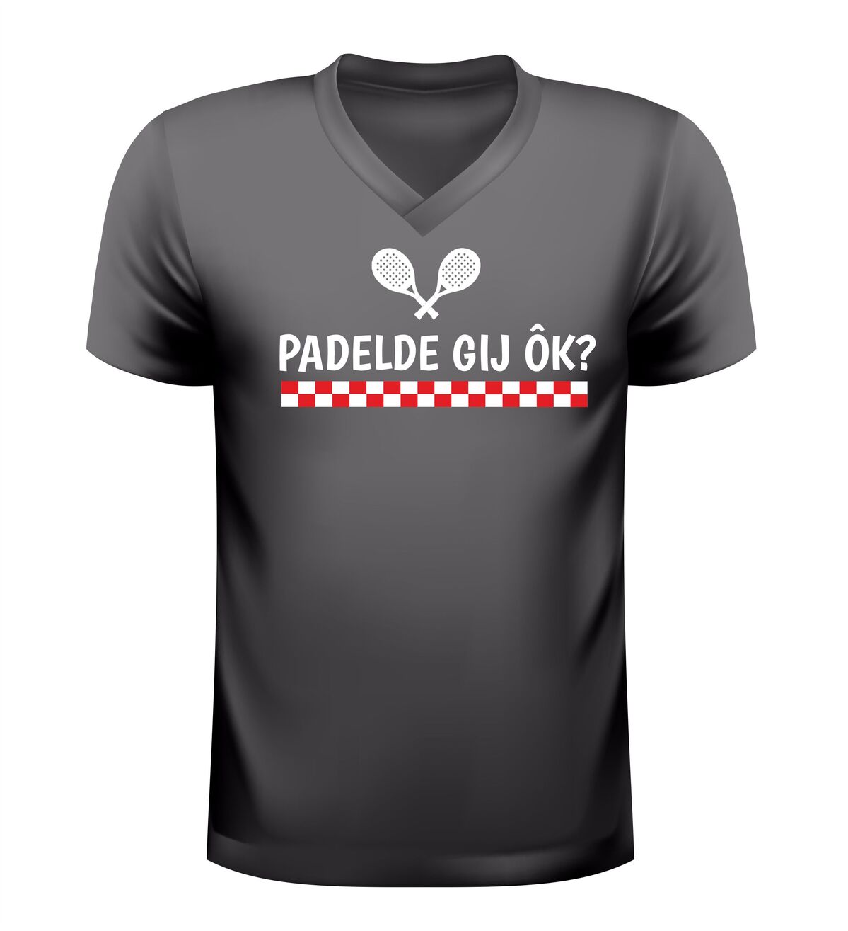 Grappig padel T-shirtje V-hals PADELDE GIJ ÔK?