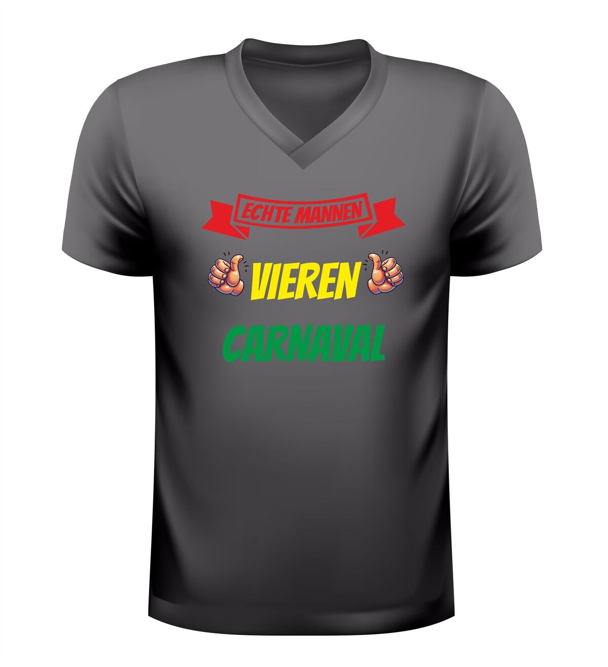 Heren v-hals carnaval shirt echte mannen vieren carnaval rood geel groen