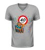 foto 5 Heren v-hals shirt 40 jaar  grappig verjaardag shirt met verkeersbord en oude Man met Biertje