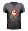 Heren v-hals Shirt 50 jaar grappig verjaardag shirt met verkeersbord en oude man met Biertje