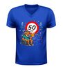 foto 2 Heren v-hals Shirt 50 jaar grappig verjaardag shirt met verkeersbord en oude man met Biertje