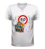 foto 6 Heren v-hals Shirt 50 jaar grappig verjaardag shirt met verkeersbord en oude man met Biertje