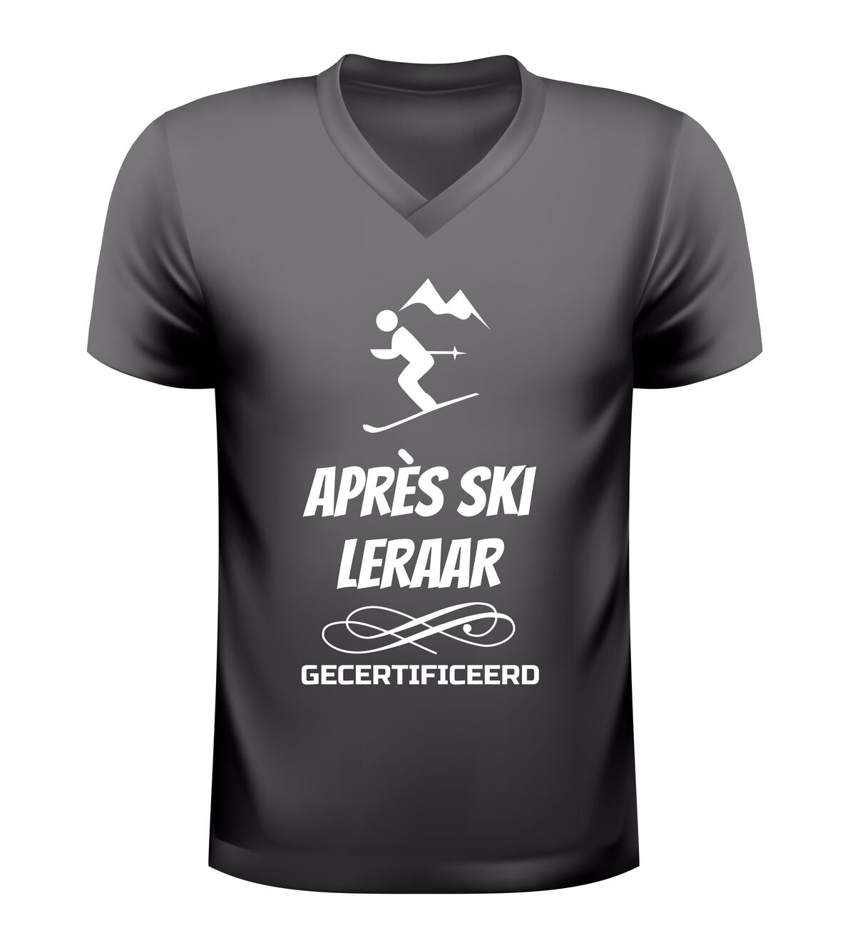Heren v-hals shirt après ski leraar gecertificeerd orgineel wintersport t-shirt