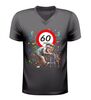 Heren v-hals t-shirt 60 jaar grappig verjaardag shirt met oude opa en rollator afbeelding