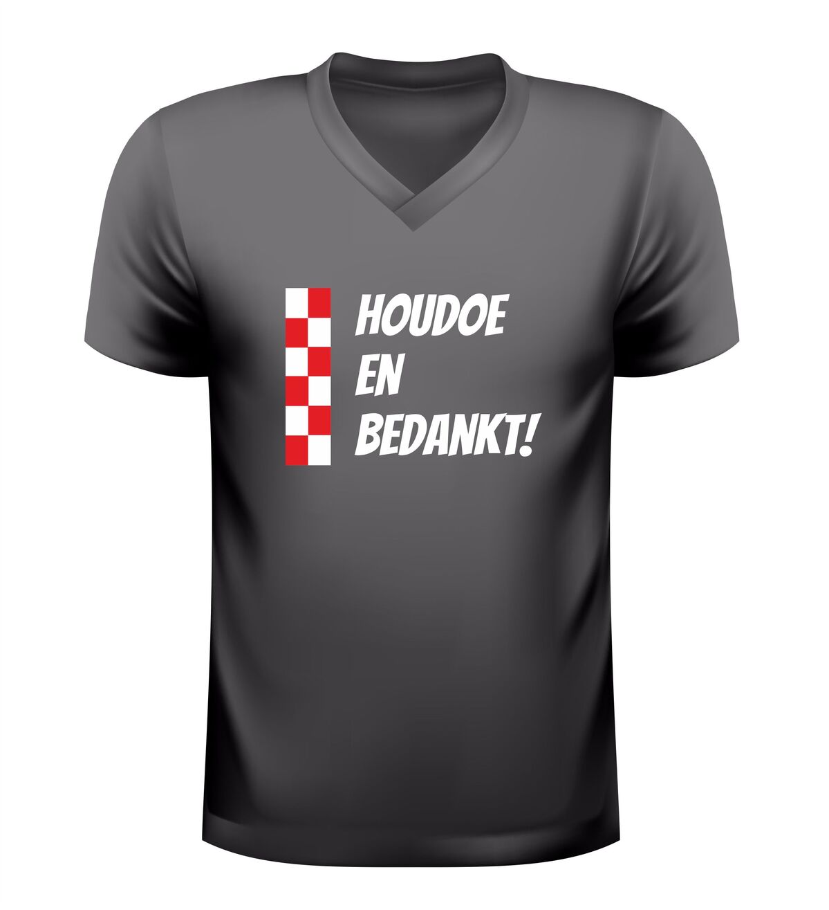 Houdoe en bedankt V-Hals shirt brabant rood-wit geblokt design