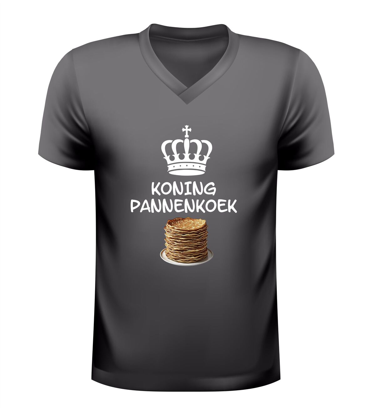 Koning pannenkoek v-hals shirt humor shirt met pannenkoeken afbeelding