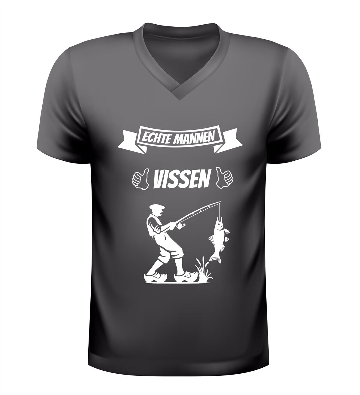 Mannen v-hals shirt echte mannen vissen vissers shirt met afbeelding