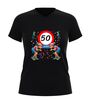 Sarah 50 jaar verjaardag shirt dames v-hals  grappig 50 jaar shirt met twee oude dames en wandelstok