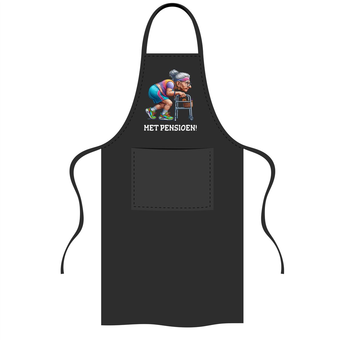Schort met pensioen grappig kookschort met oude vrouw en rollator