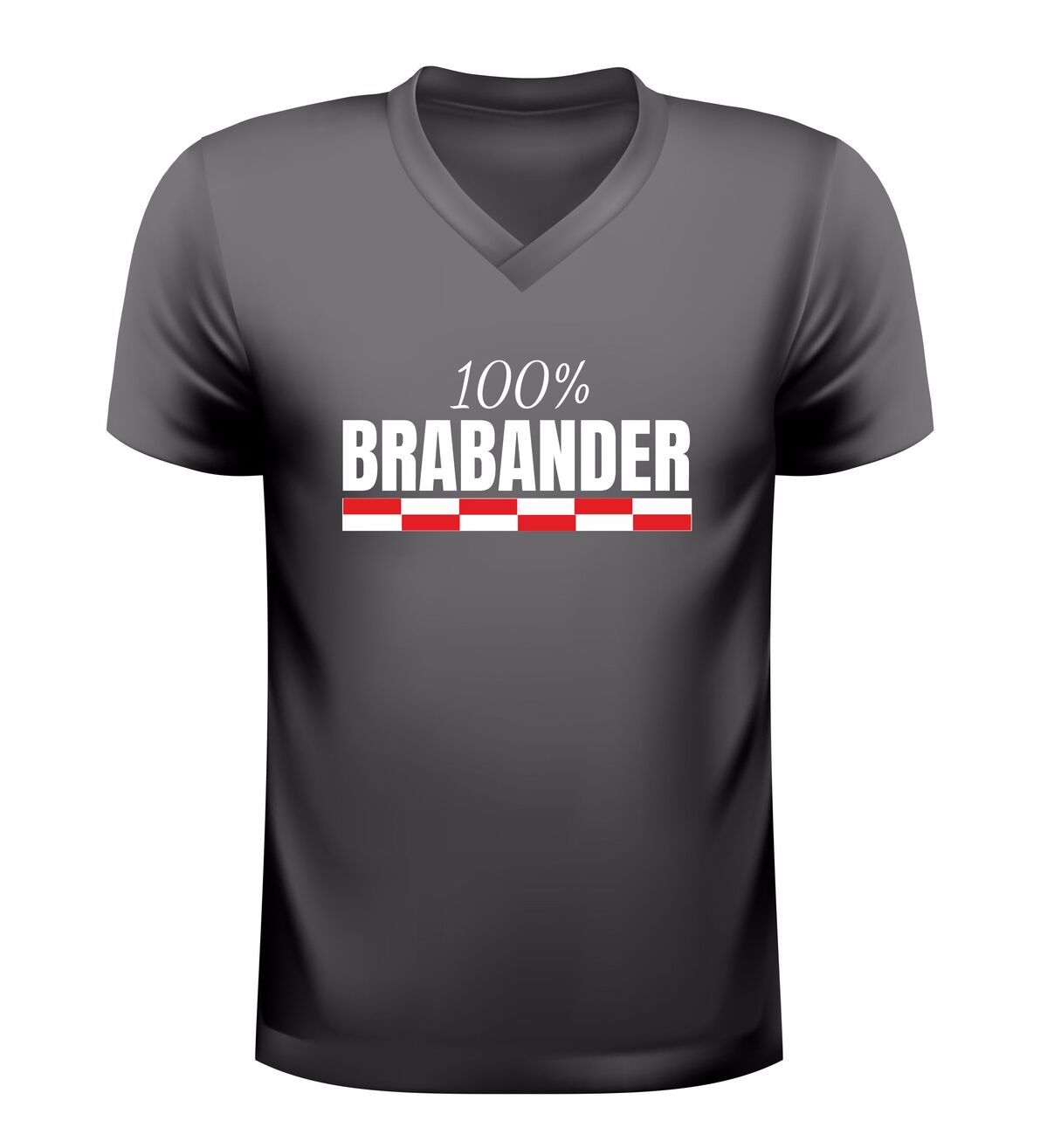 V hals shirt 100% brabander met rood wit geblokt brabant design