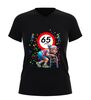 foto 1 V-hals shirt 65 jaar grappig Verjaardag shirt met oude dame en rollator  feestelijk Cadeau