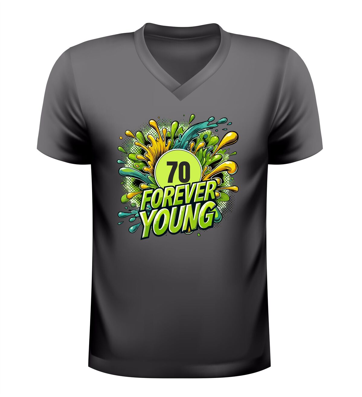 V hals shirt 70 jaar forever young feestelijk verjaardag t shirt