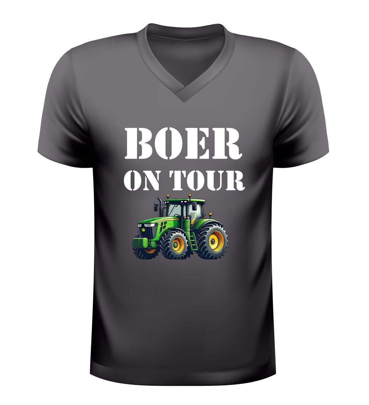 V hals shirt boer on tour grappig shirt met tractor print
