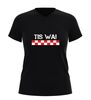 foto 7 V-hals shirt dames en heren brabantse tekst tis wa met rood-witte blokken