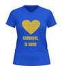 foto 8 V hals shirt dames en heren carnaval Is goud  gouden glitter opdruk met hart carnaval shirt feestkleding
