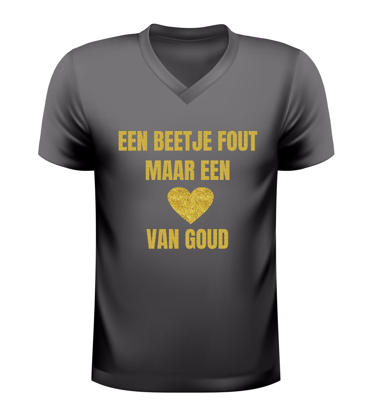 V-hals shirt dames en heren een beetje fout maar een hart van goud gouden glitter