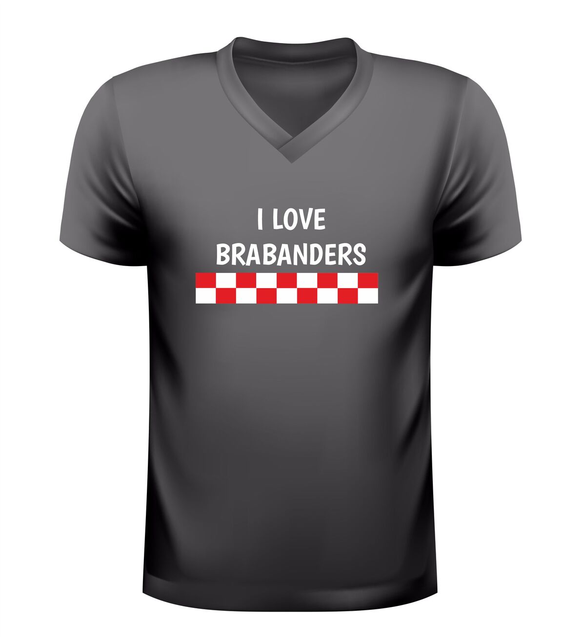 V-hals shirt dames en heren i love brabanders rood-wit geblokt brabant design