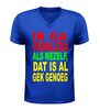foto 2 V-hals shirt dames en heren ik ga verkleed als mezelf dat is al gek genoeg carnaval shirt rood geel groen bedrukt