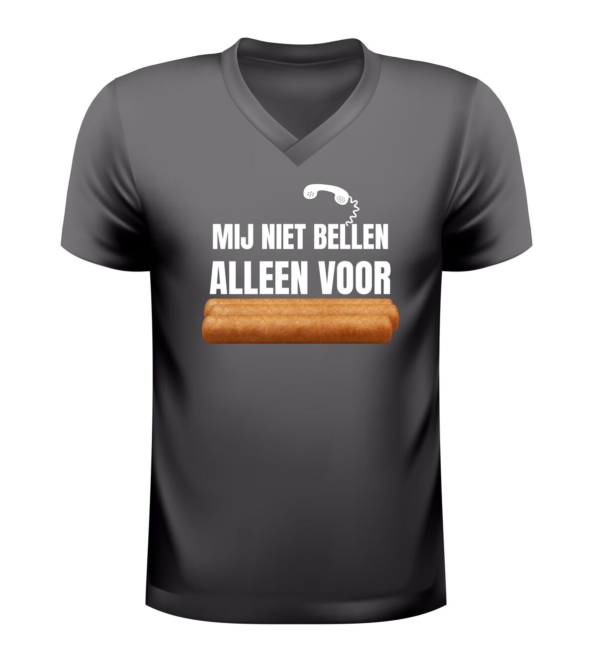 V hals shirt dames en heren mij niet bellen alleen voor frikandellen met frikandel afbeelding