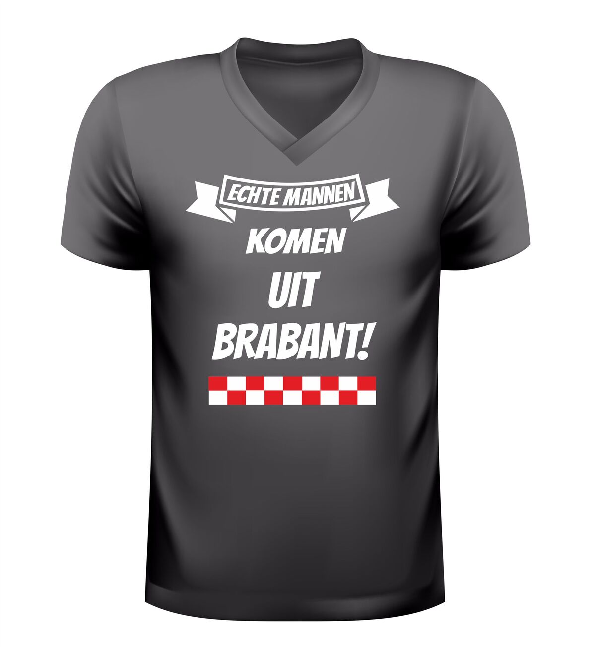 V hals shirt echte mannen komen uit Brabant rood wit geblokt design