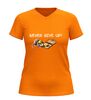 foto 9 v-hals shirt  never give up inspirerend motivatie t-Shirt met muis met helm en kaas uit muizenval