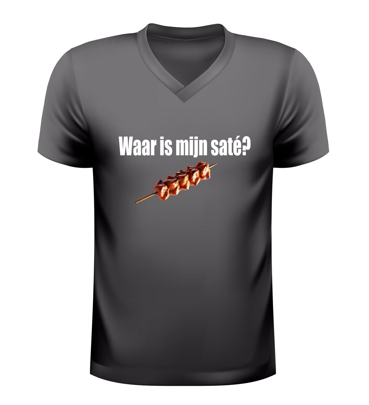 V-Hals shirt  waar is mijn saté? met saté afbeelding grappig food shirt