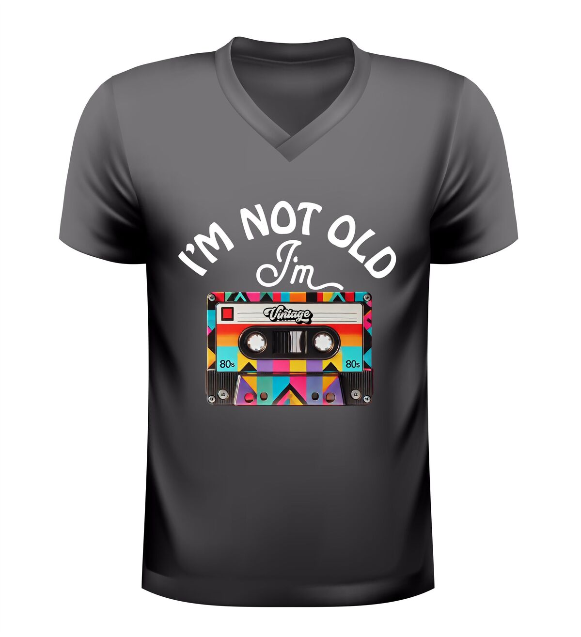 V-hals t-shirt I’m not old I’m vintage cassettebandje retro shirt