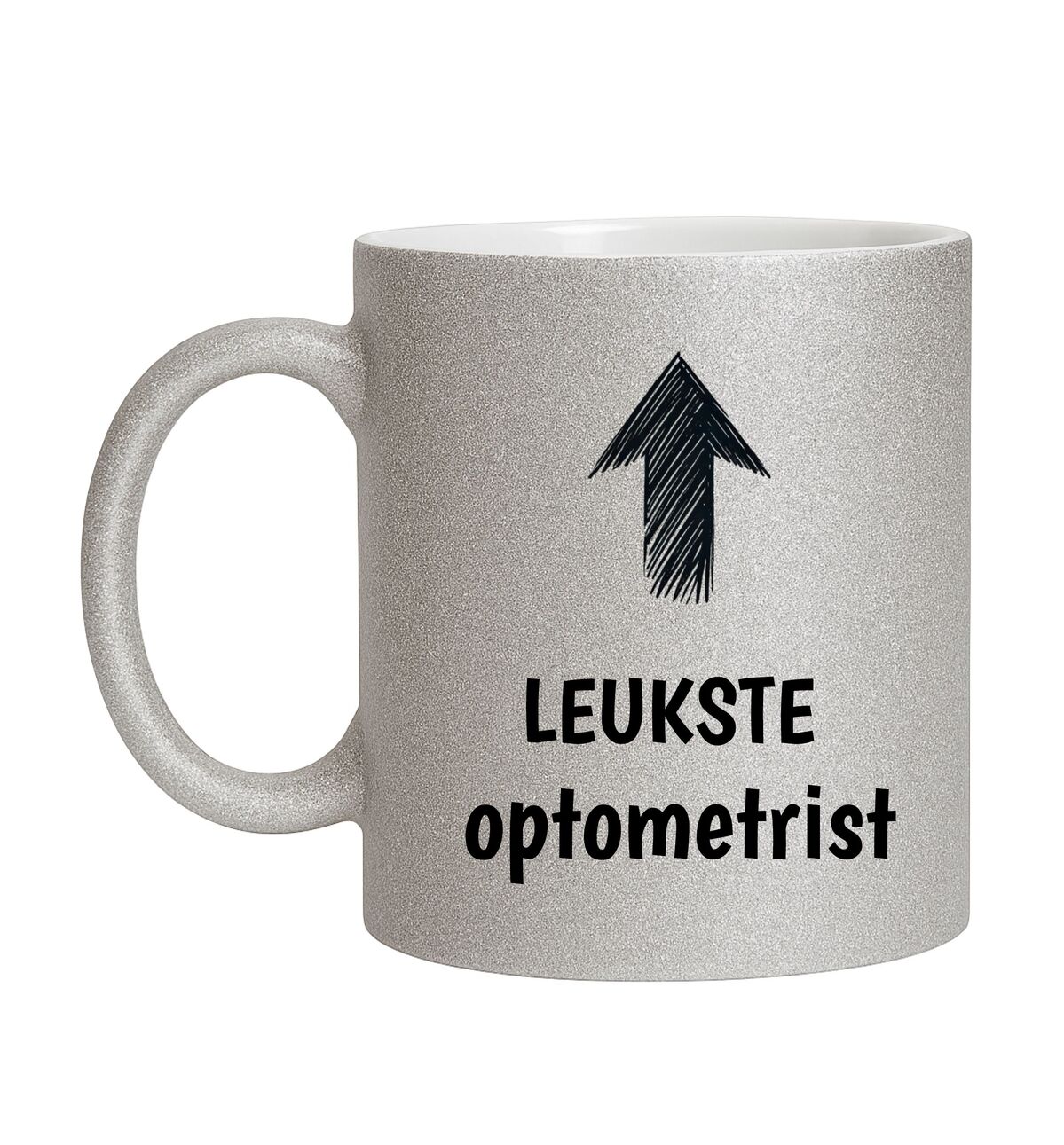 Zilveren glitter mok met Tekst leukste optometrist perfect cadeau voor optometristen