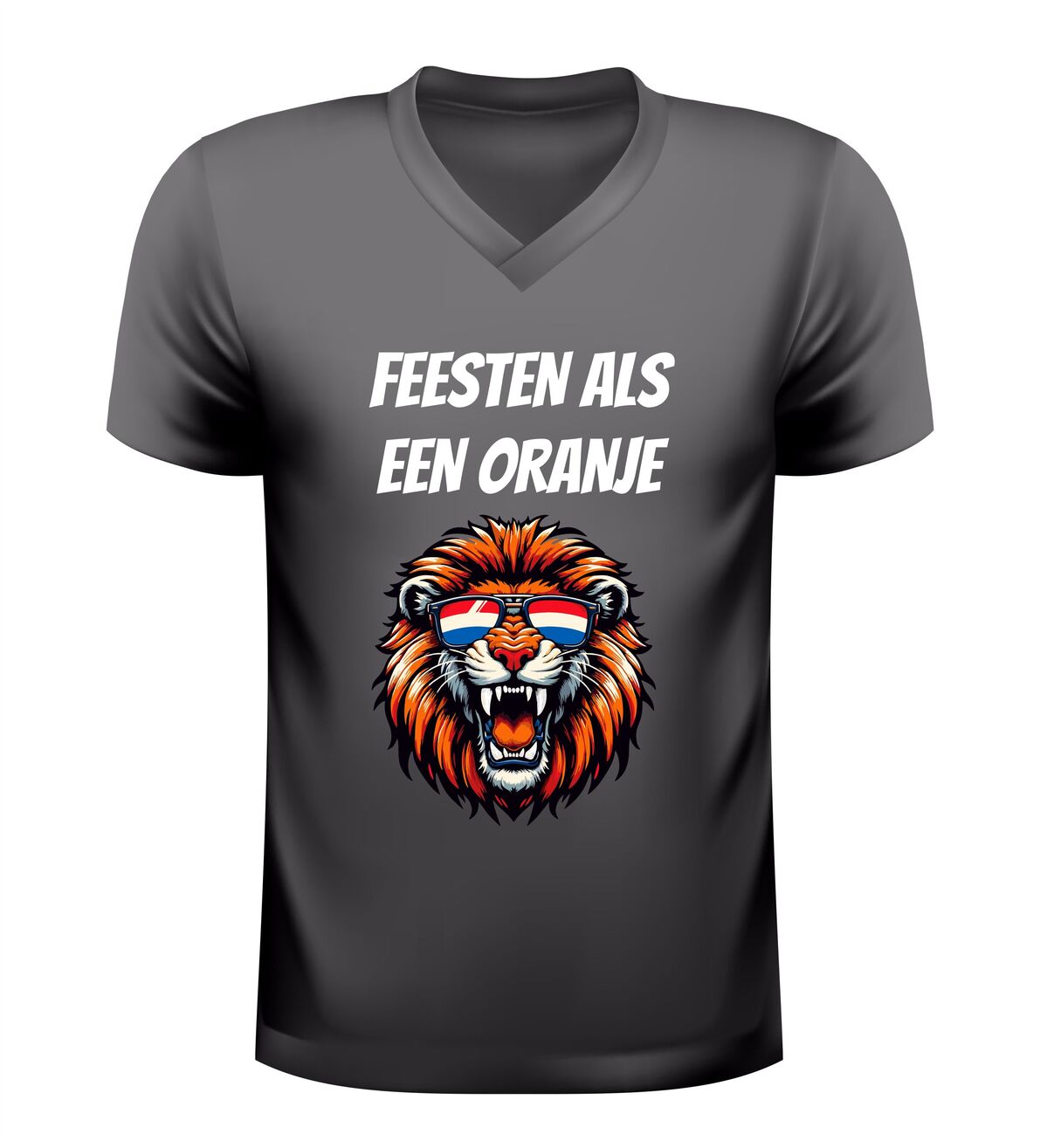 Feesten als een leeuw v-hals t-shirt voor volwassenen oranje shirt met leeuw print voor koningsdag ek en wk