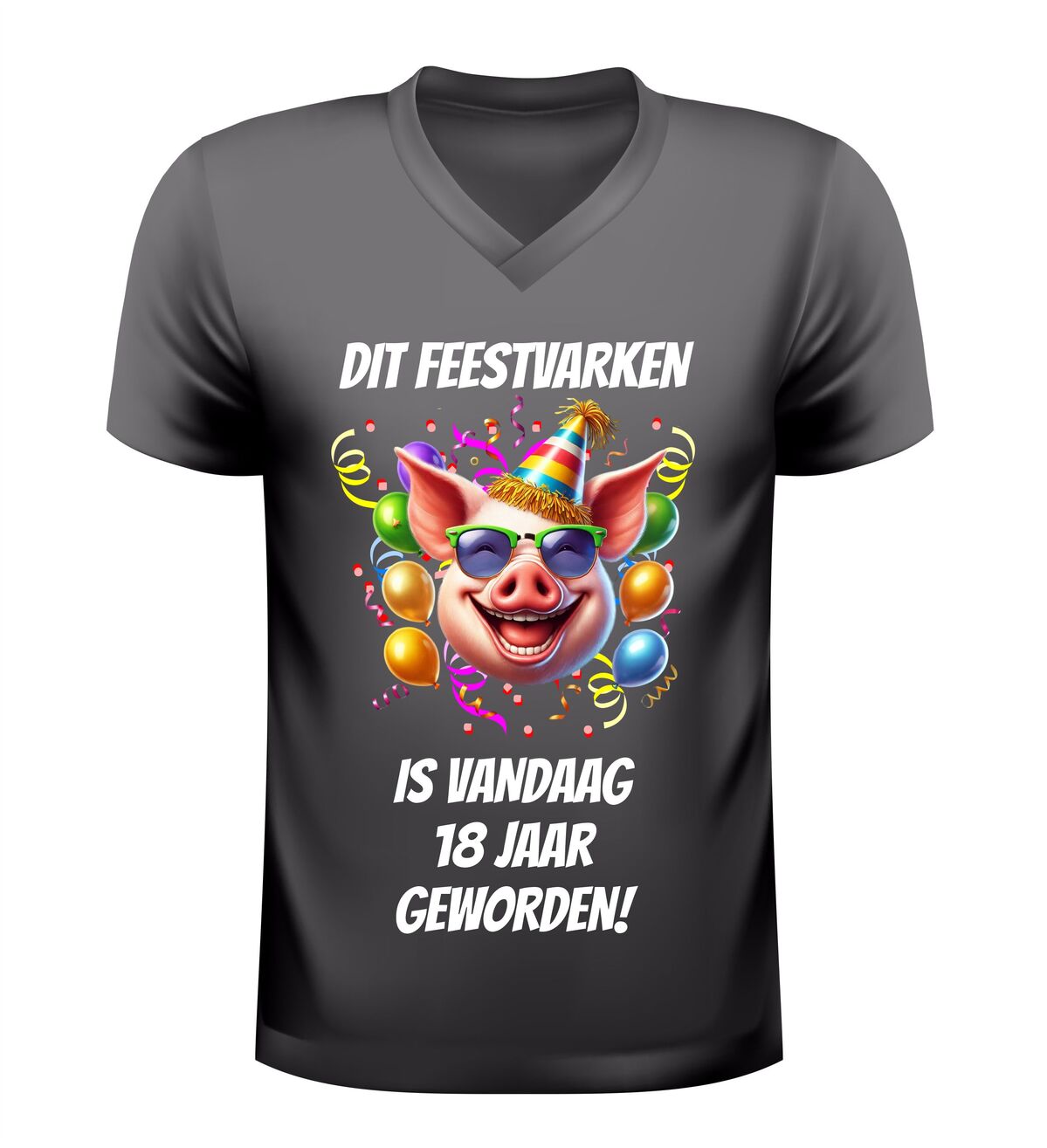 Grappig 18 jaar v-hals shirt dit feestvarken is 18 geworden origineel cadeau