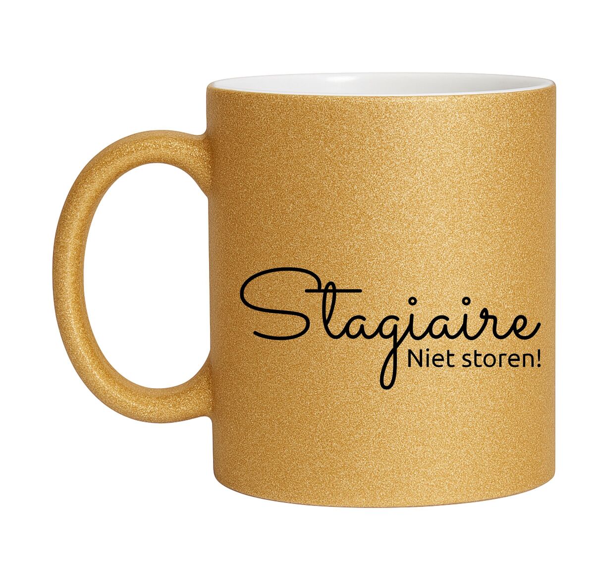 Grappig mok voor een Stagiaire!  Gouden glitter mok
