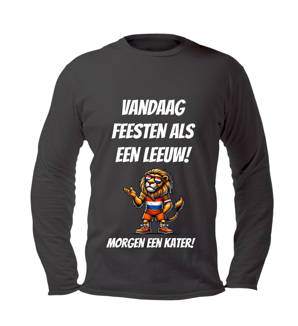 Longsleeve Nederland feestshirt met leeuw in rood wit blauw vandaag feesten als een Leeuw