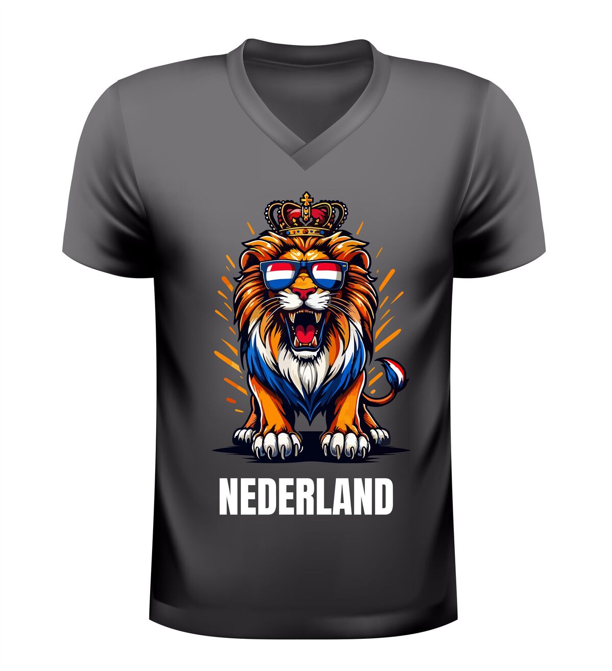 Nederland leeuw v-hals t-shirt oranje rood wit print voor EK WK Koningsdag
