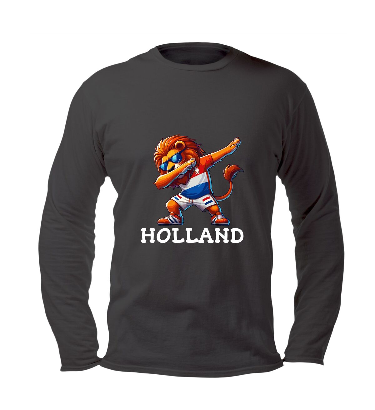 Nederlandse oranje leeuw dab longsleeve shirt met dabbende leeuw in rood wit blauw tenue voor EK WK en koningsdag
